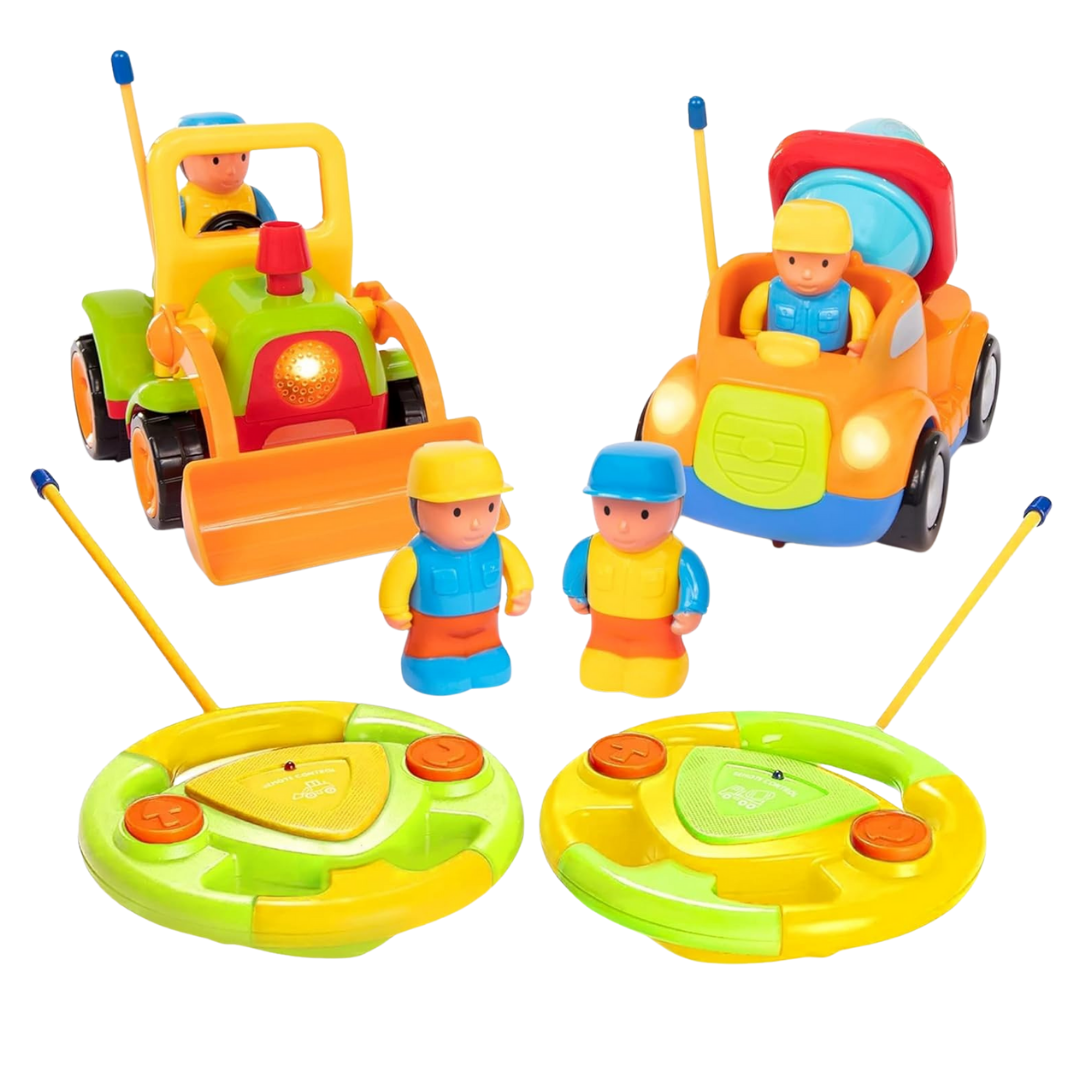 2-Pack Cartoon RC Cars for Toddlers with Lights, Music, and Figures