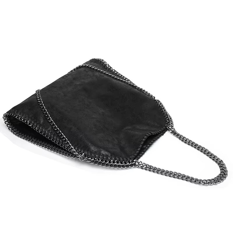 Chain Strap Shoulder Bag | Black Bucket Style with Zip Closure
