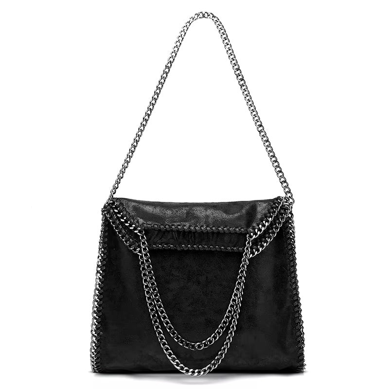 Chain Strap Shoulder Bag | Black Bucket Style with Zip Closure