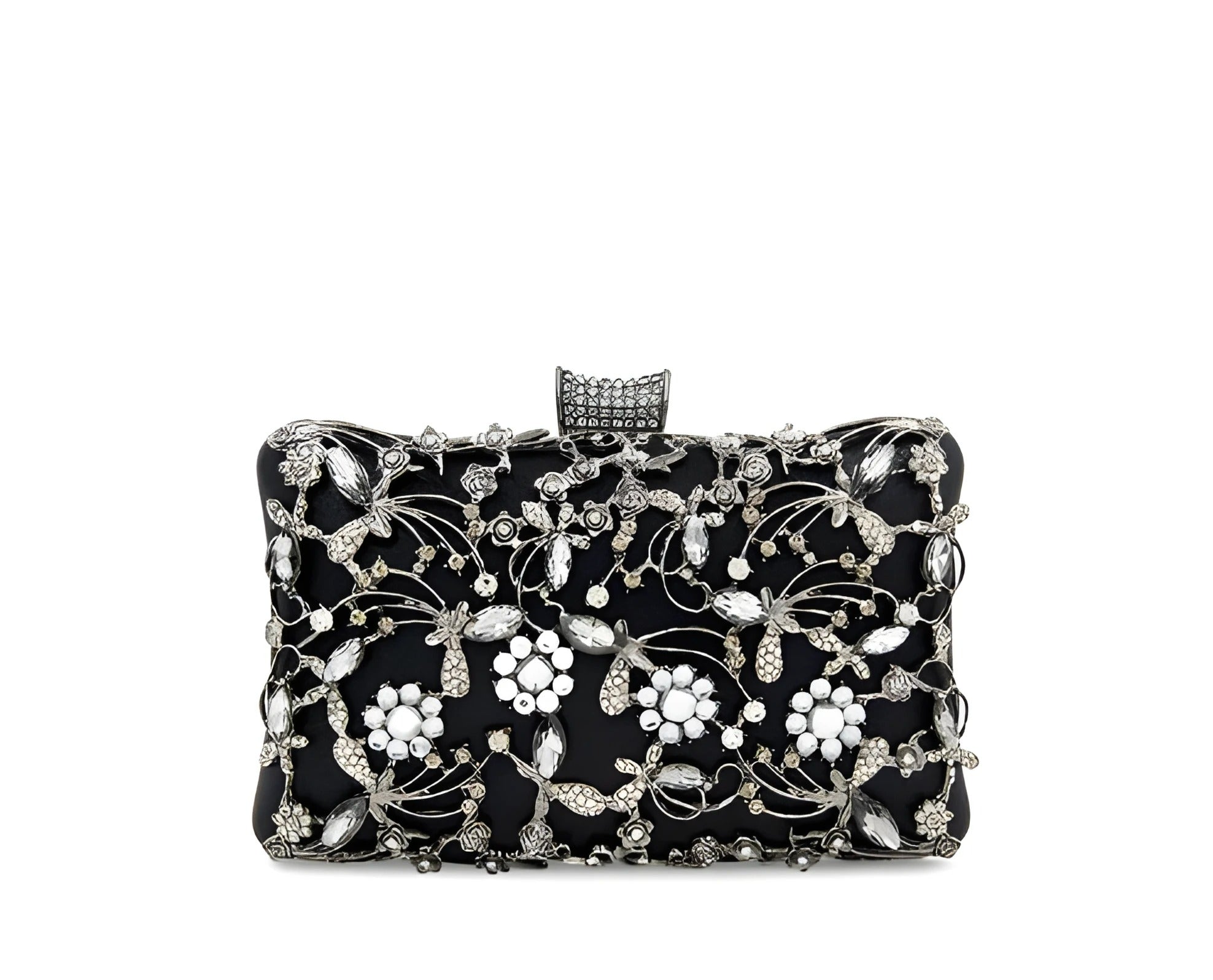 Embroidered Box Clutch Bag | Rhinestone Detail