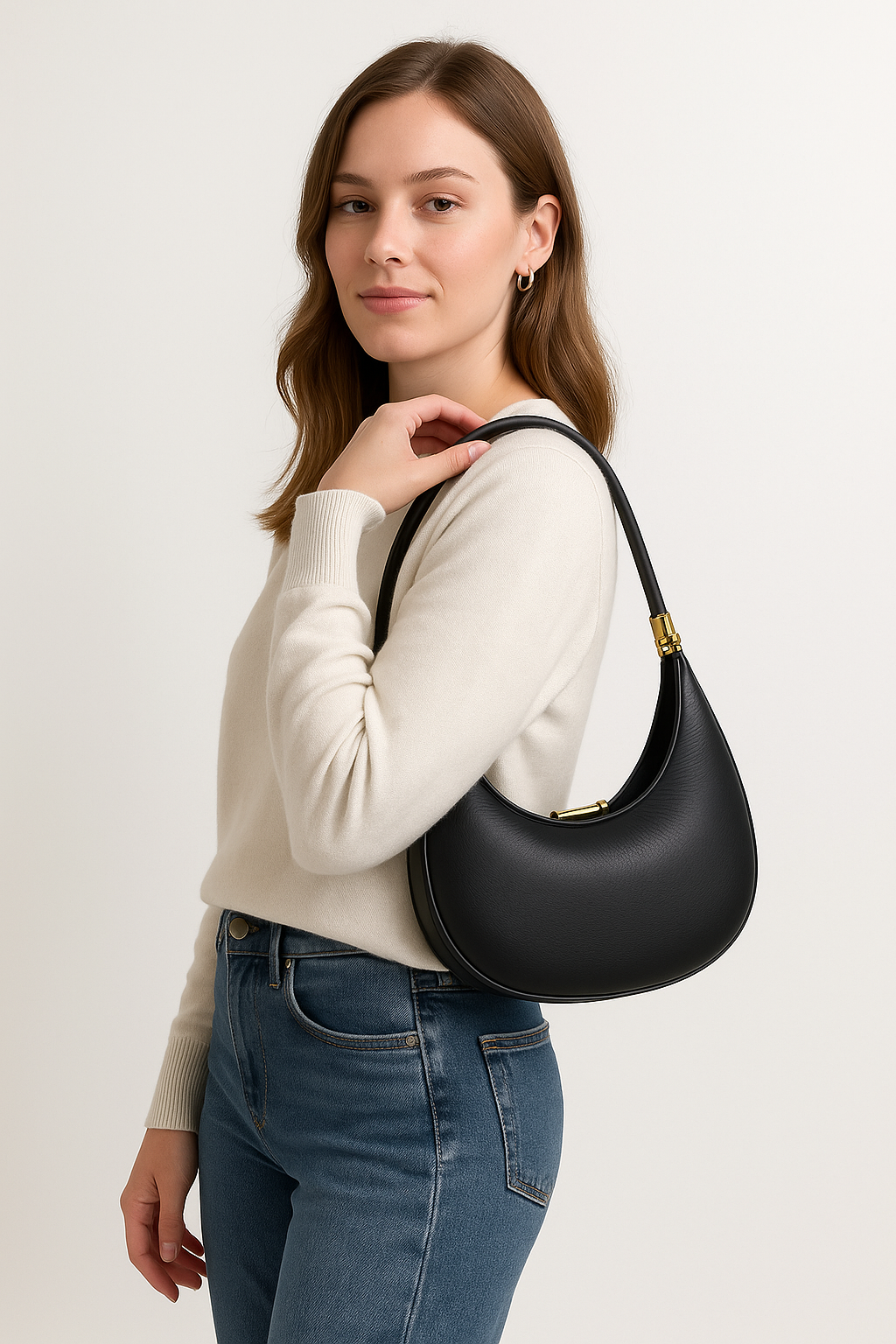 Halfmoon Shoulder Bag | Multi-Way Wear with Zip Closure