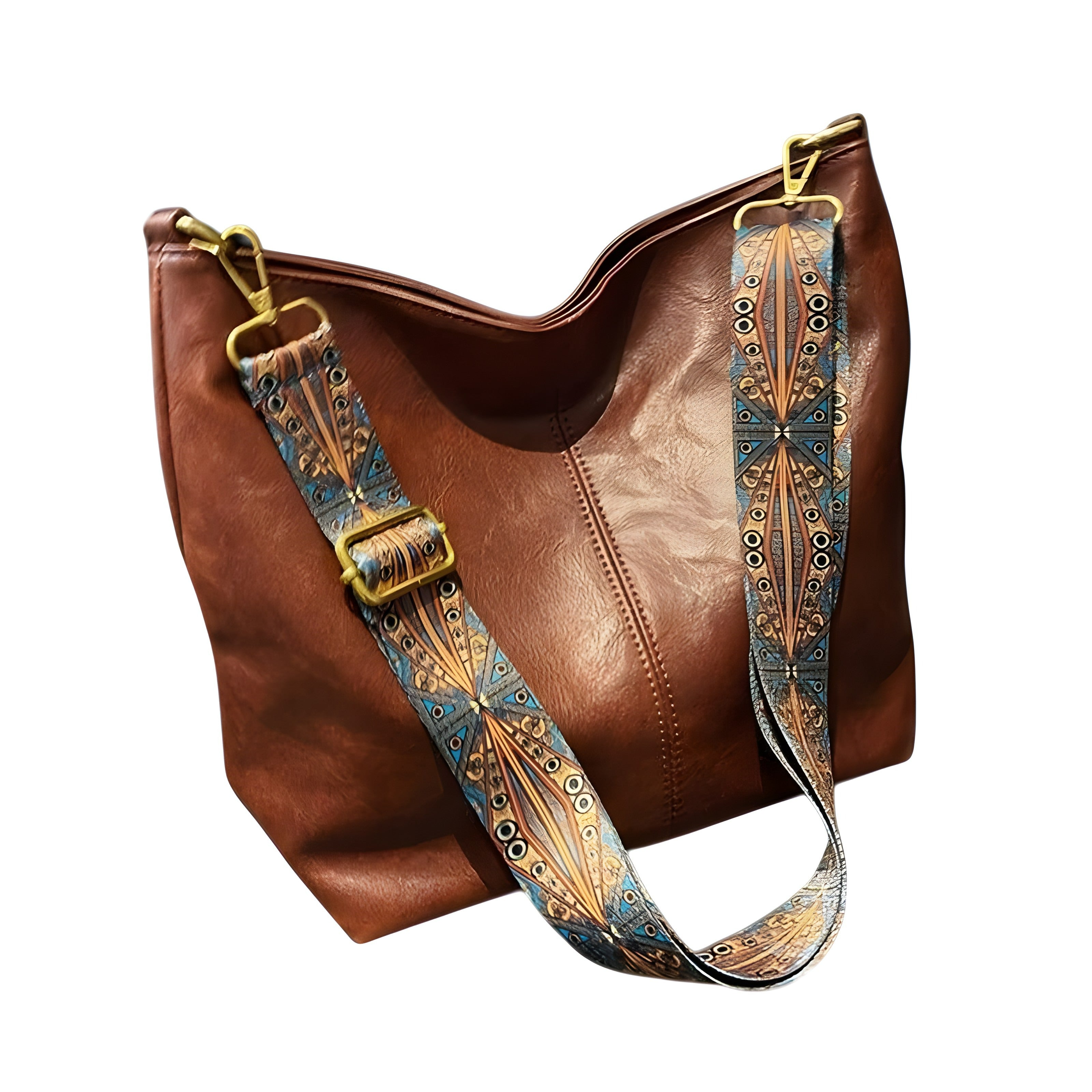 Large Boho Shoulder Bag | Vintage Stitching with Adjustable Strap