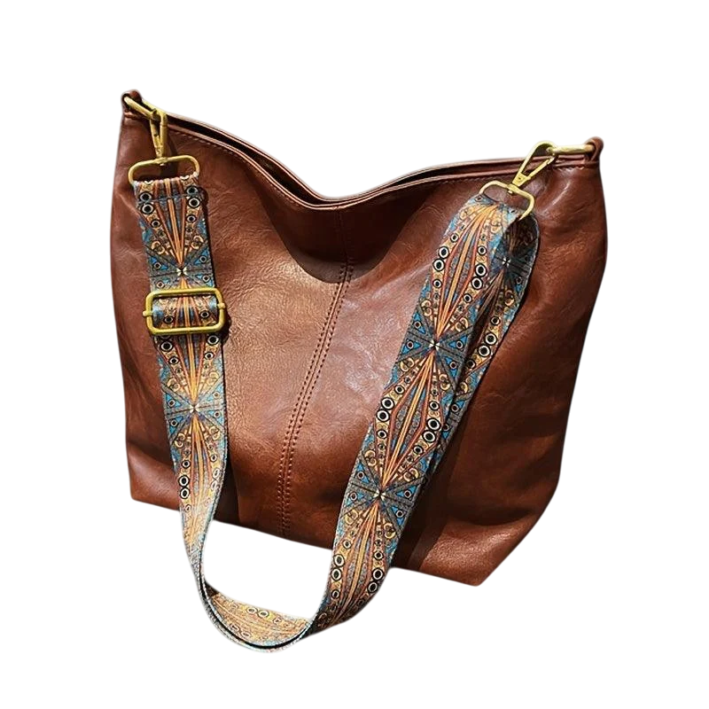 Large Boho Shoulder Bag | Vintage Stitching with Adjustable Strap
