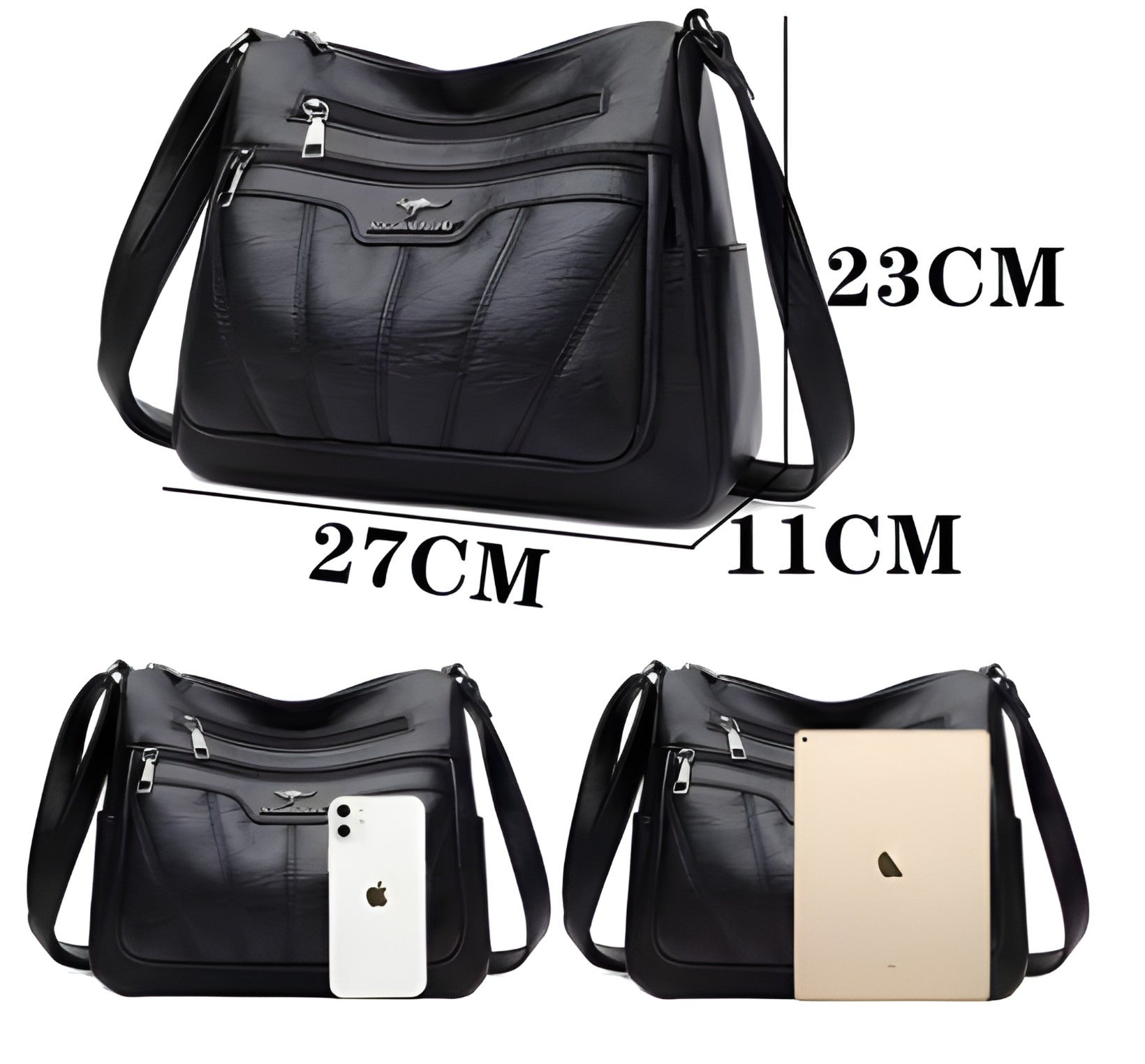 Large Crossbody Bag | Multi Zip Closure