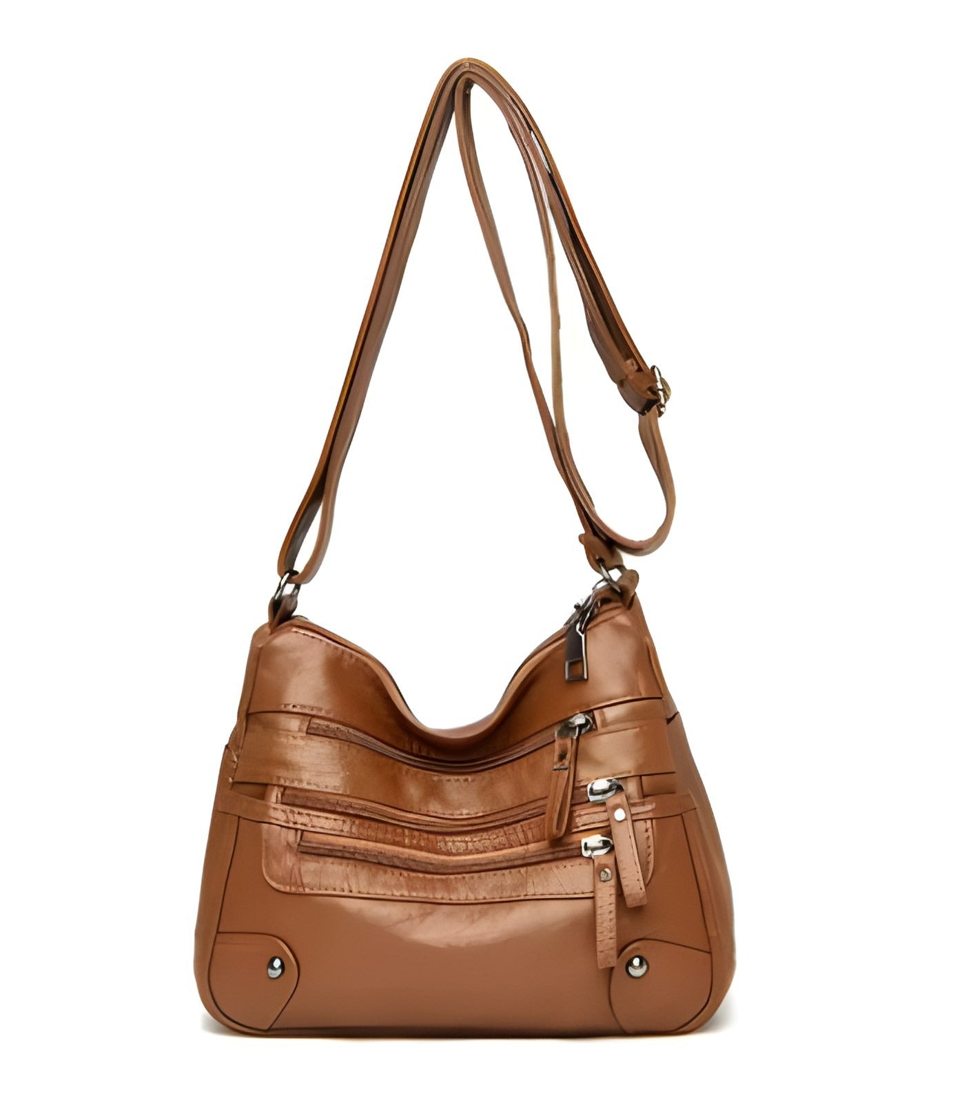 Multi Zipper Pocket Crossbody Bag | Vegan Leather with Adjustable Strap