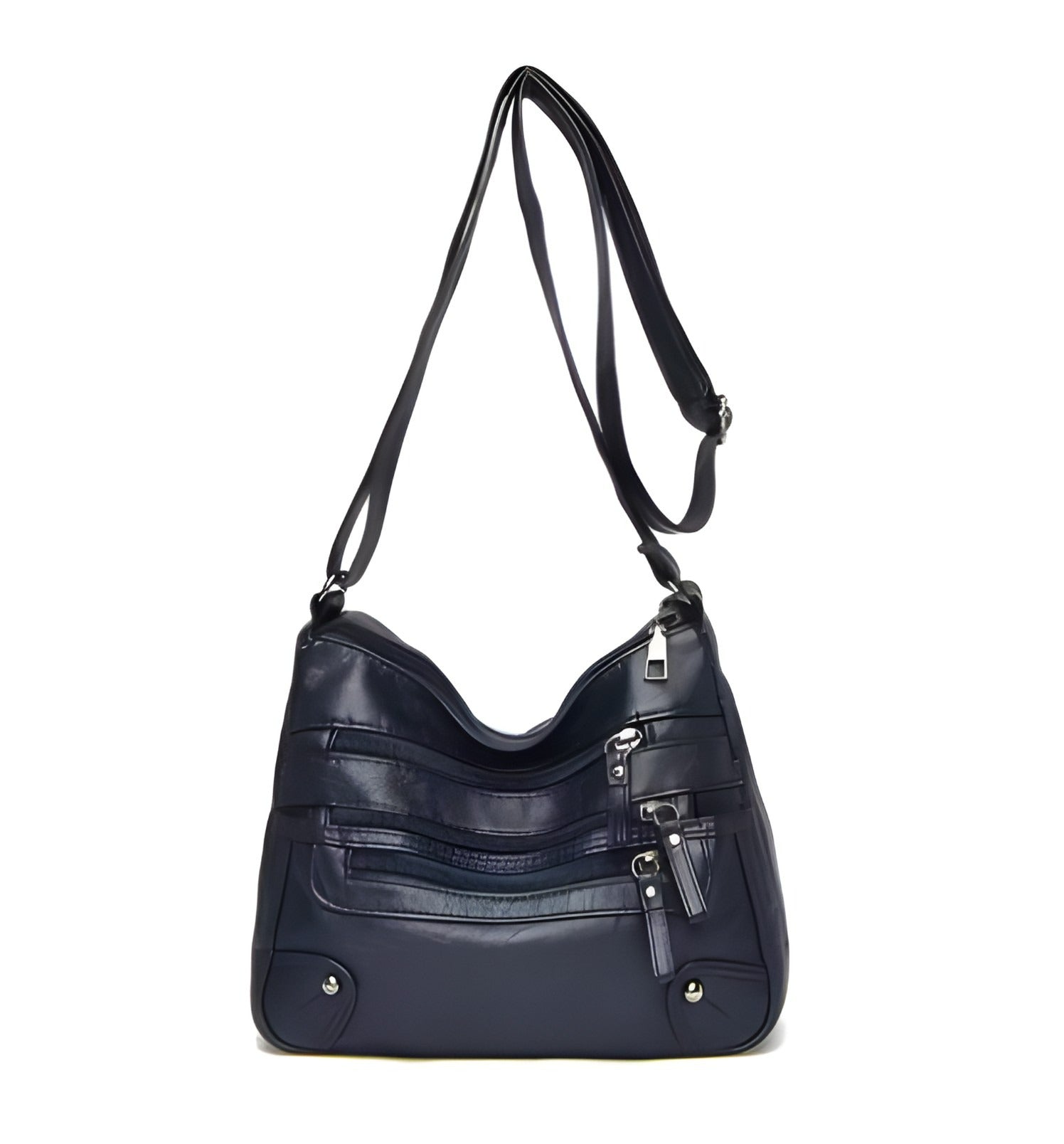 Multi Zipper Pocket Crossbody Bag | Vegan Leather with Adjustable Strap