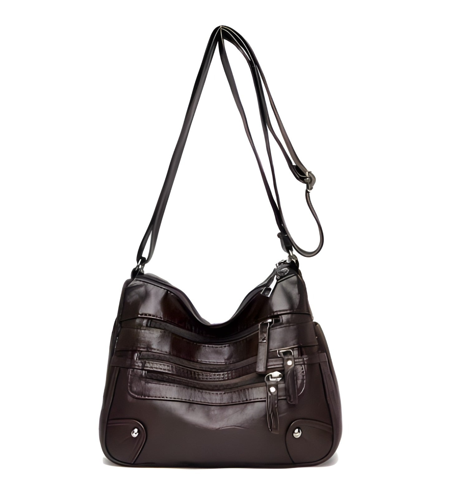 Multi Zipper Pocket Crossbody Bag | Vegan Leather with Adjustable Strap