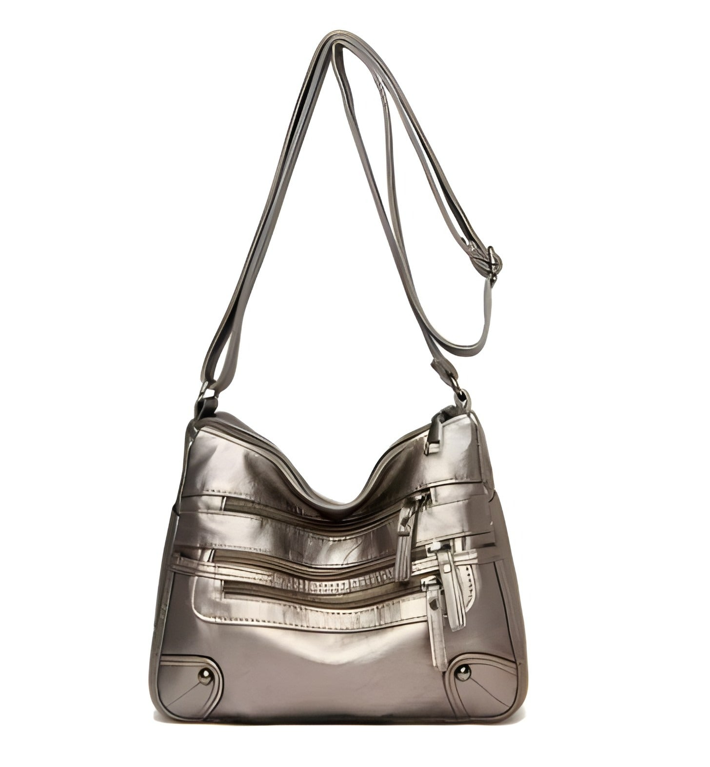 Multi Zipper Pocket Crossbody Bag | Vegan Leather with Adjustable Strap