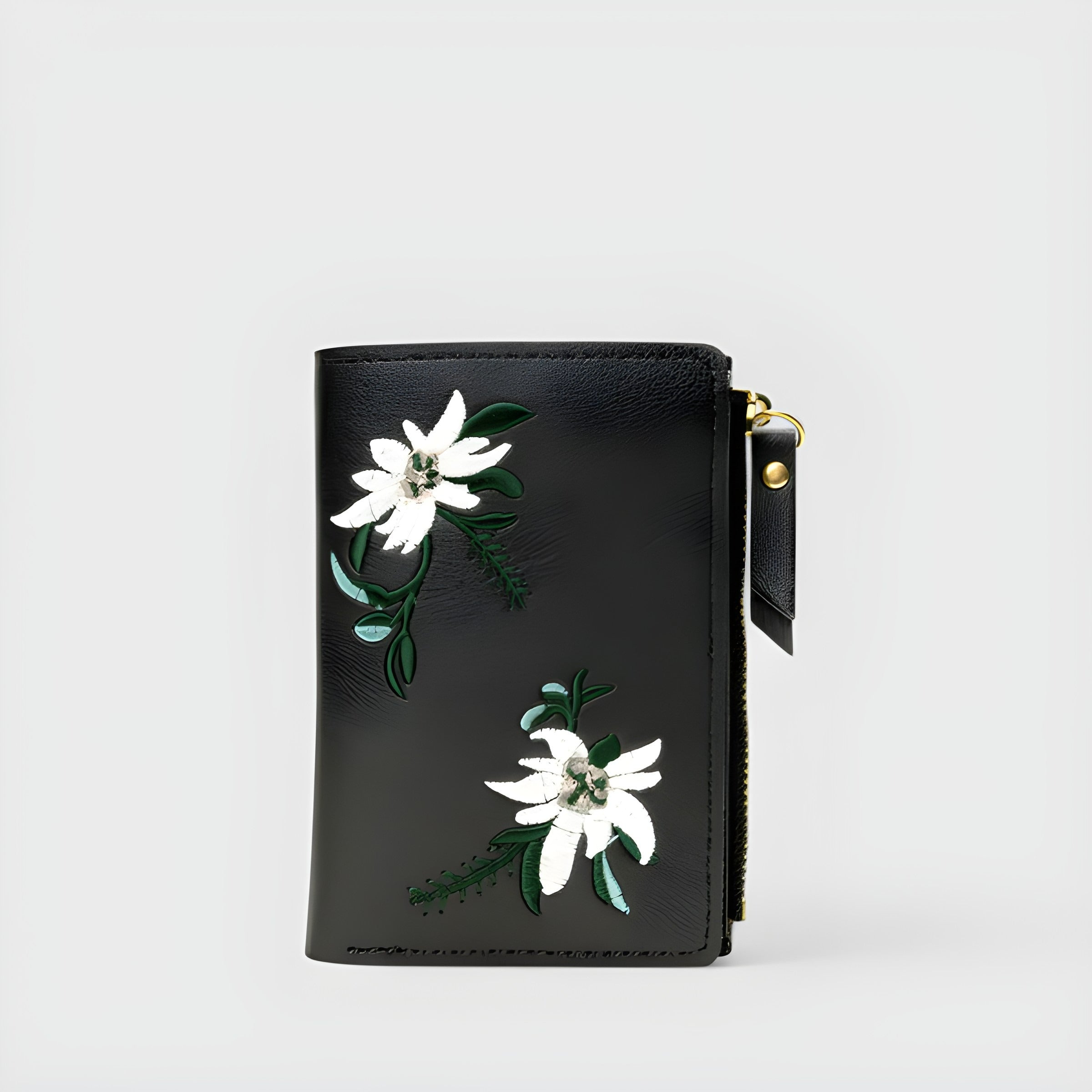 Orchid Embroidered Wallet | Snap Button and Zipper Closure