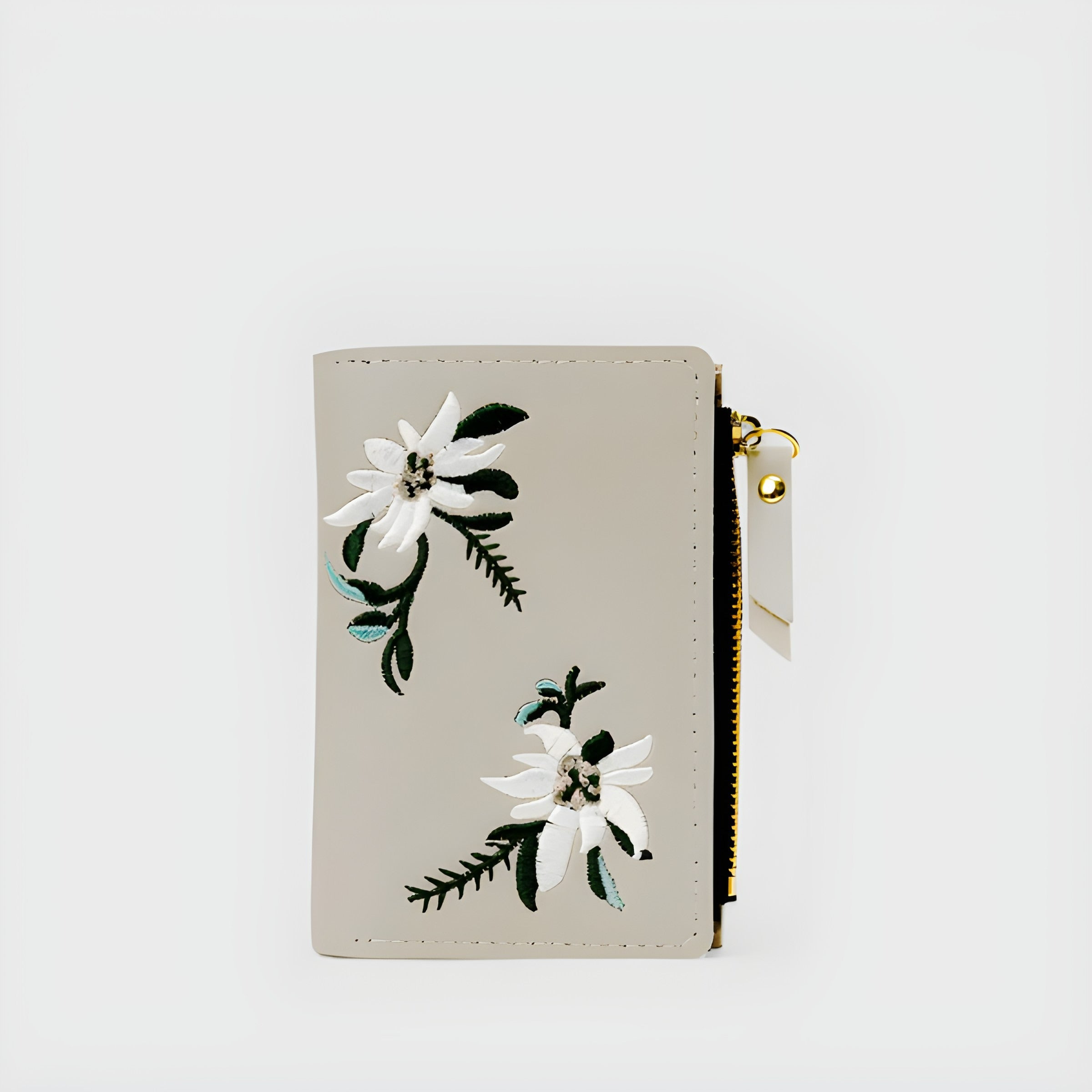 Orchid Embroidered Wallet | Snap Button and Zipper Closure