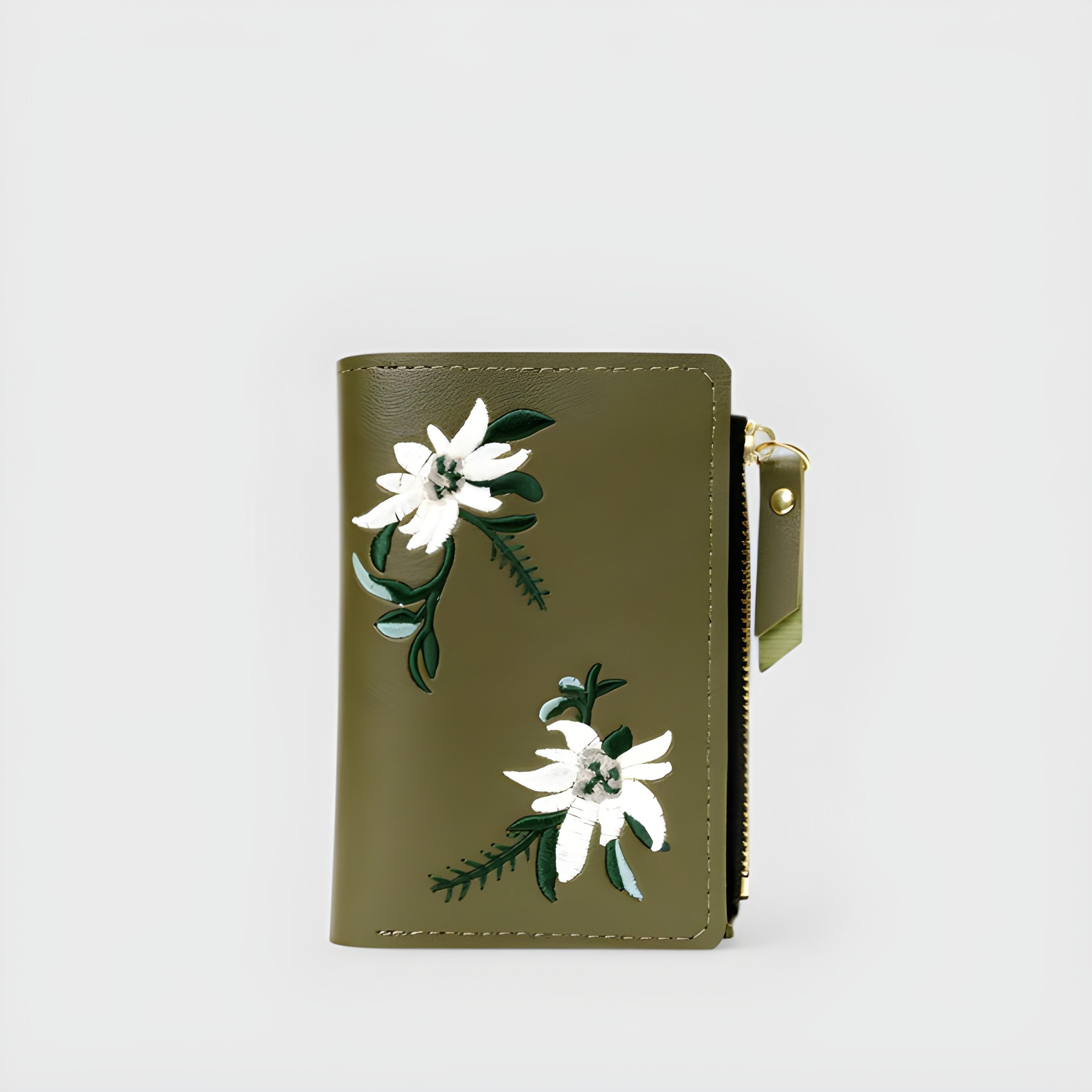 Orchid Embroidered Wallet | Snap Button and Zipper Closure