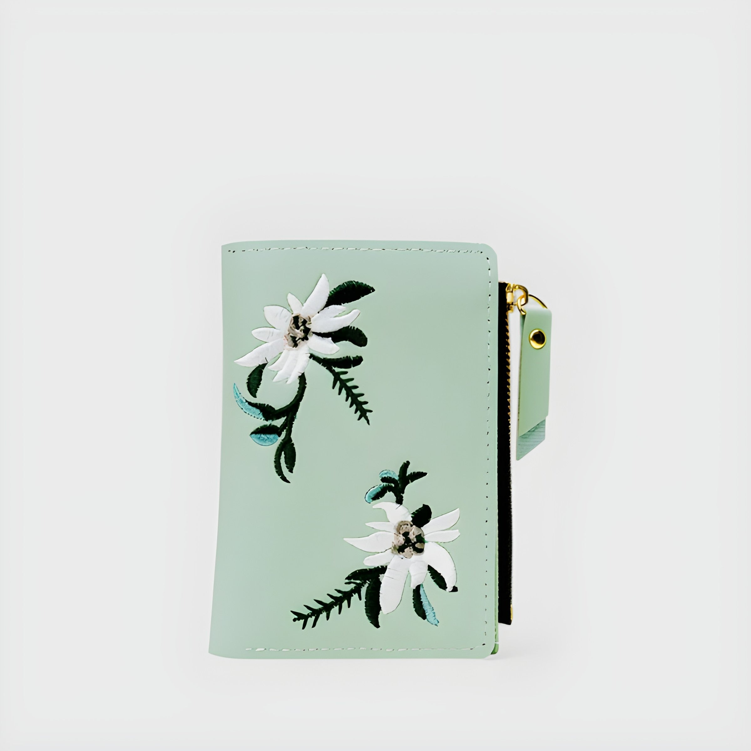 Orchid Embroidered Wallet | Snap Button and Zipper Closure