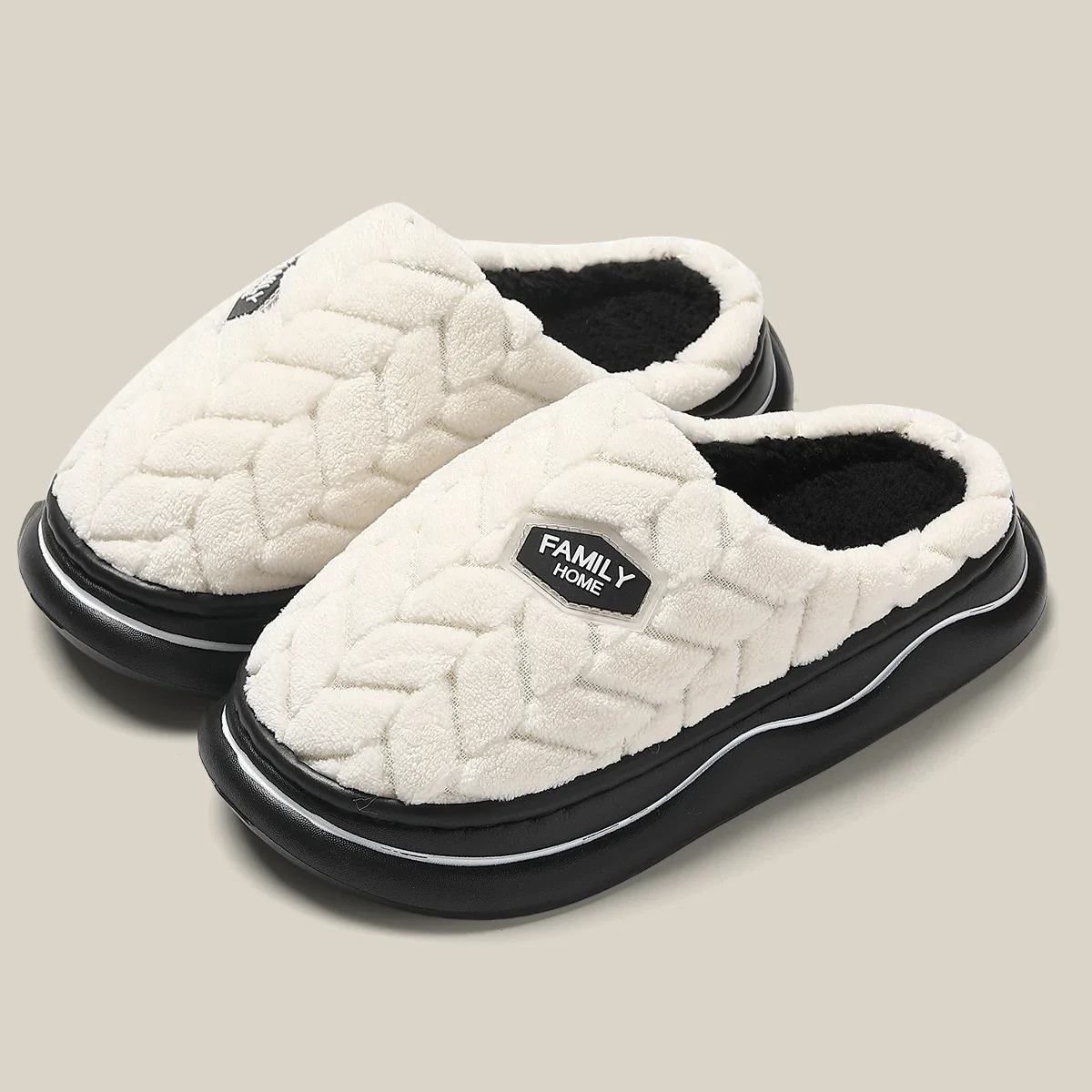 Quilted Indoor Slippers with Plush Lining and Thick Sole for Women