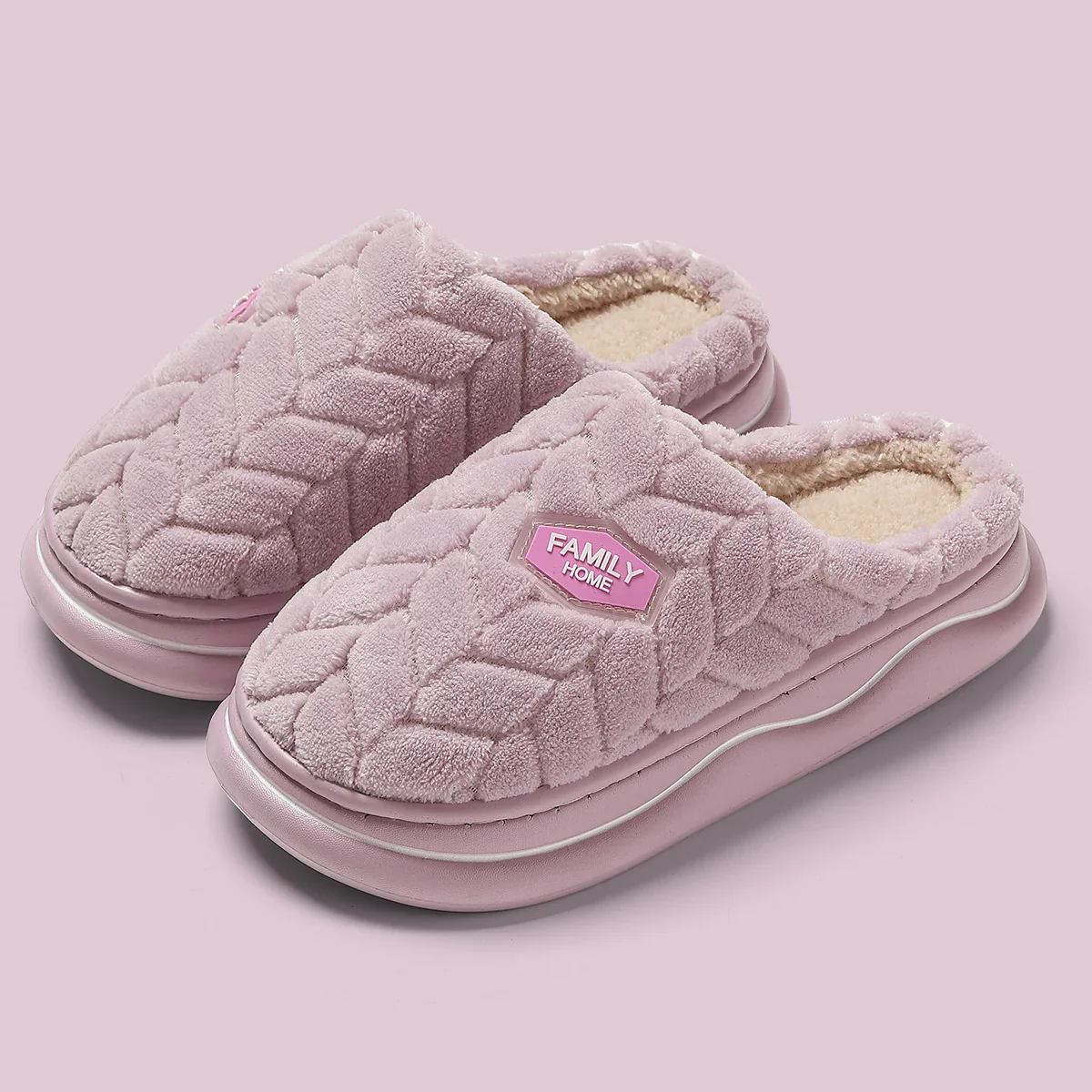 Quilted Indoor Slippers with Plush Lining and Thick Sole for Women