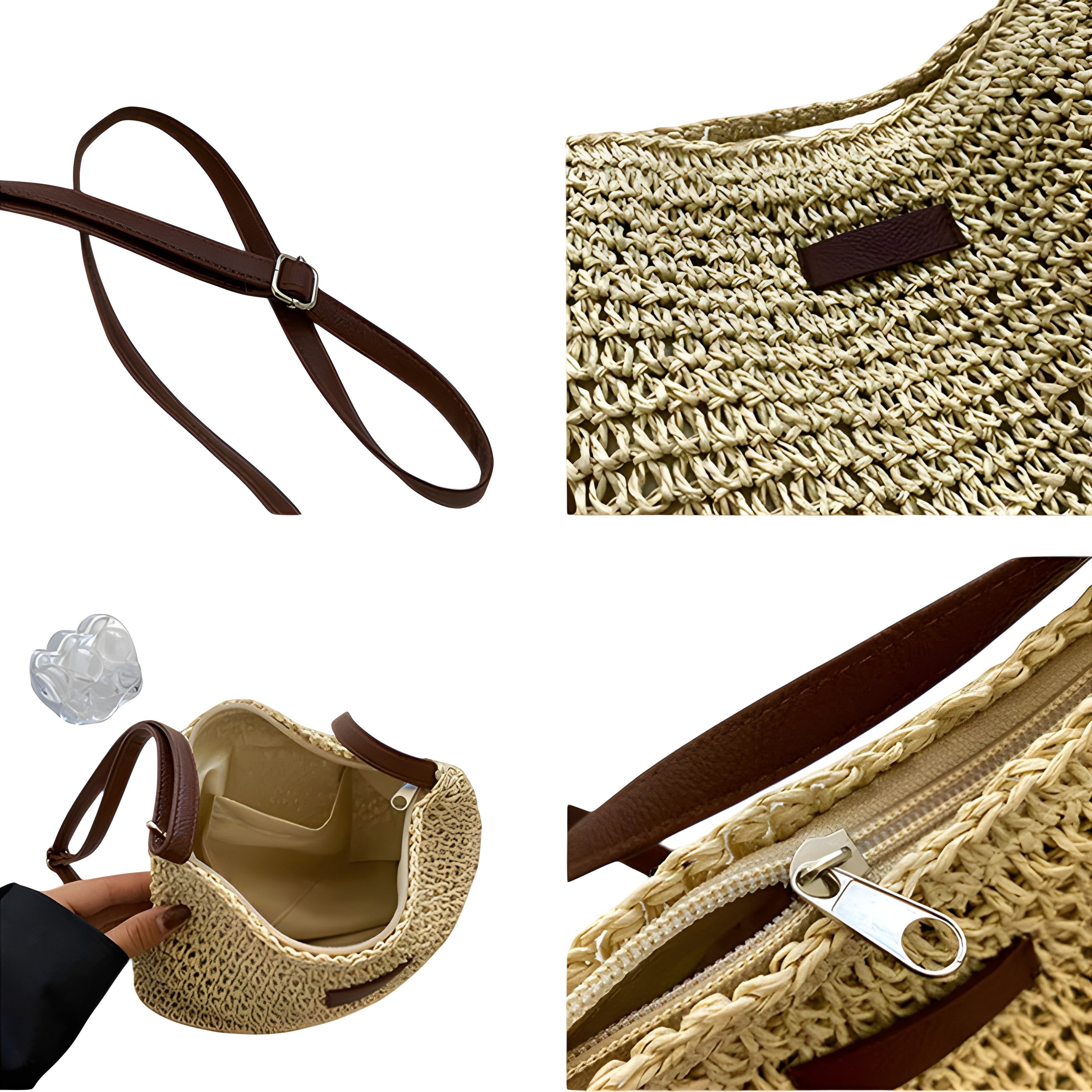 Straw Wicker Crossbody Bag | Boho Weave with Secure Closure
