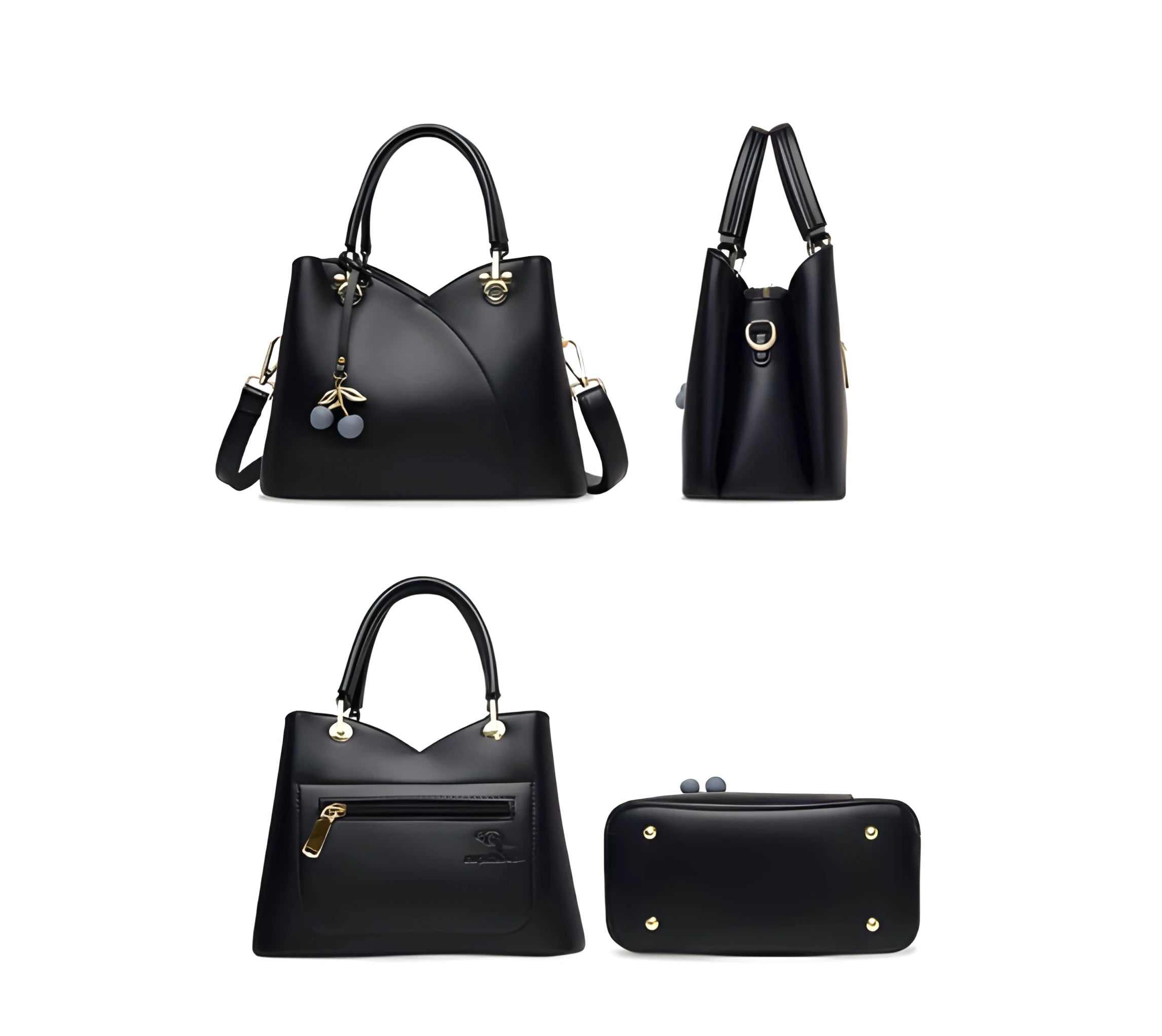 Top Zip Shoulder Bag | Cherry Accent with Convertible Strap