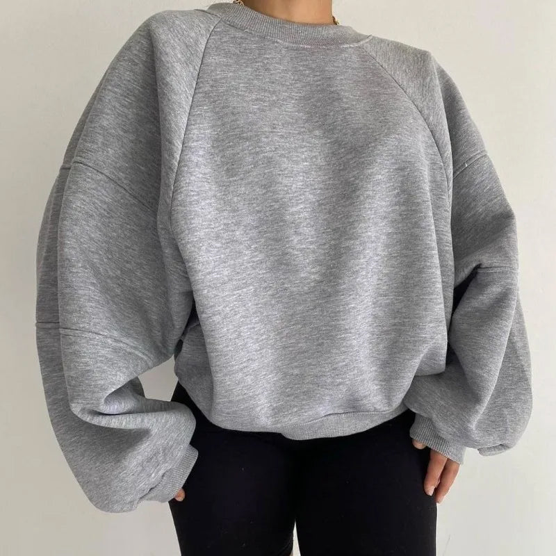 Women’s Loose Fit Jumper with Round Neck and Balloon Sleeves
