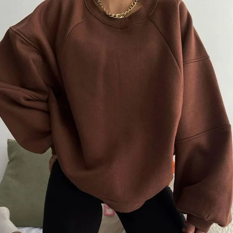 Women’s Loose Fit Jumper with Round Neck and Balloon Sleeves
