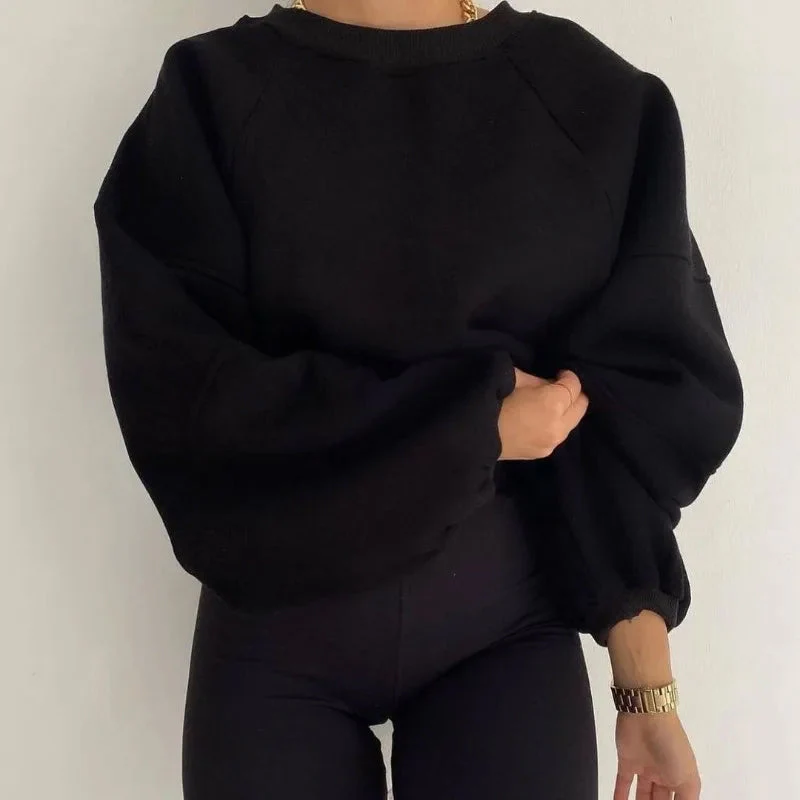 Women’s Loose Fit Jumper with Round Neck and Balloon Sleeves