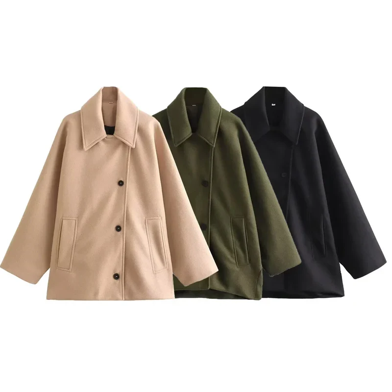 Women’s Oversized Winter Coat with Button Front and Long Sleeves