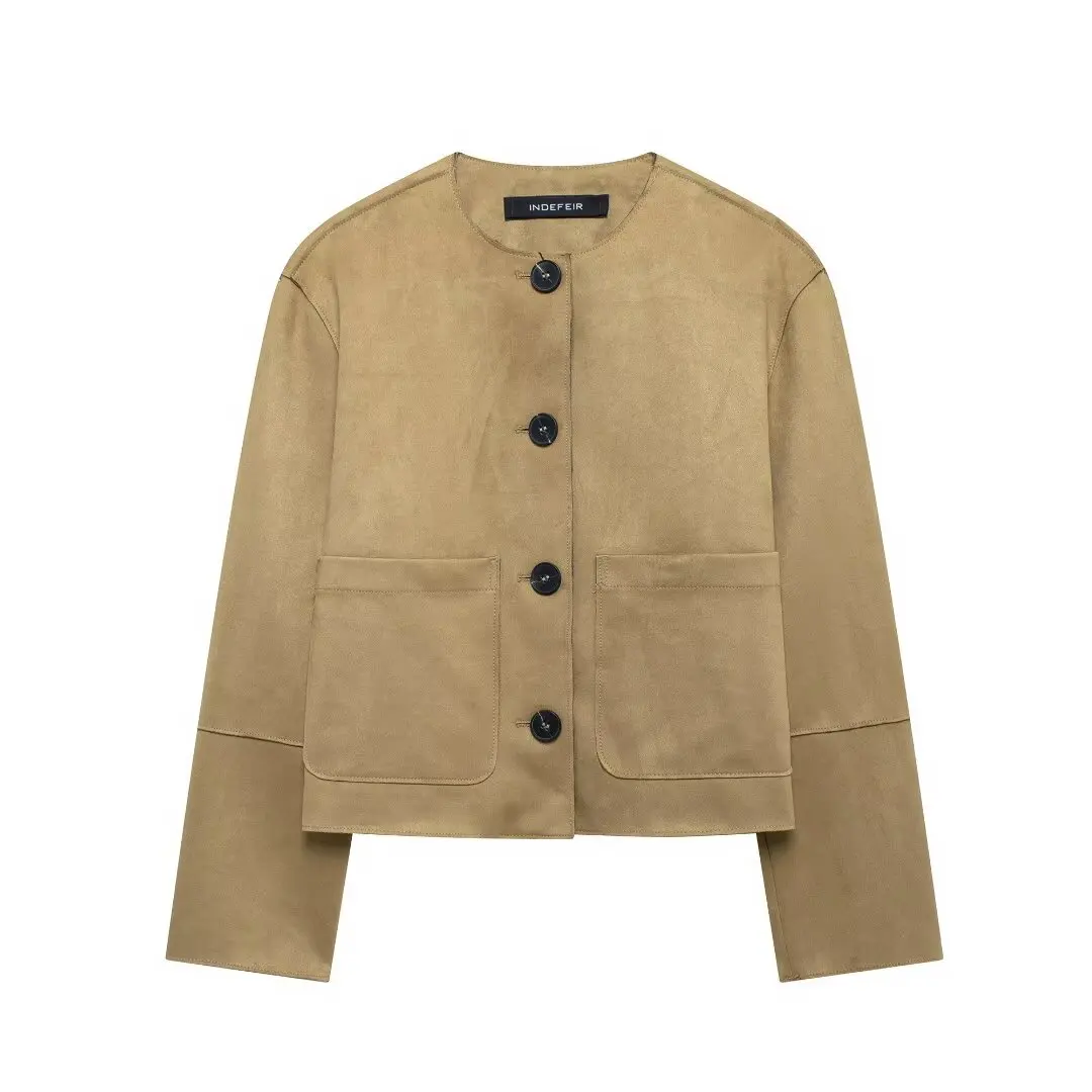 Women’s Varsity Bomber Jacket with Button-Up Front and Patch Pockets