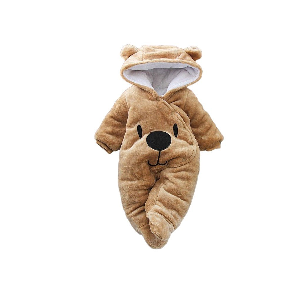 Baby Winter Hooded Romper, Plush, Warm, Button Closure