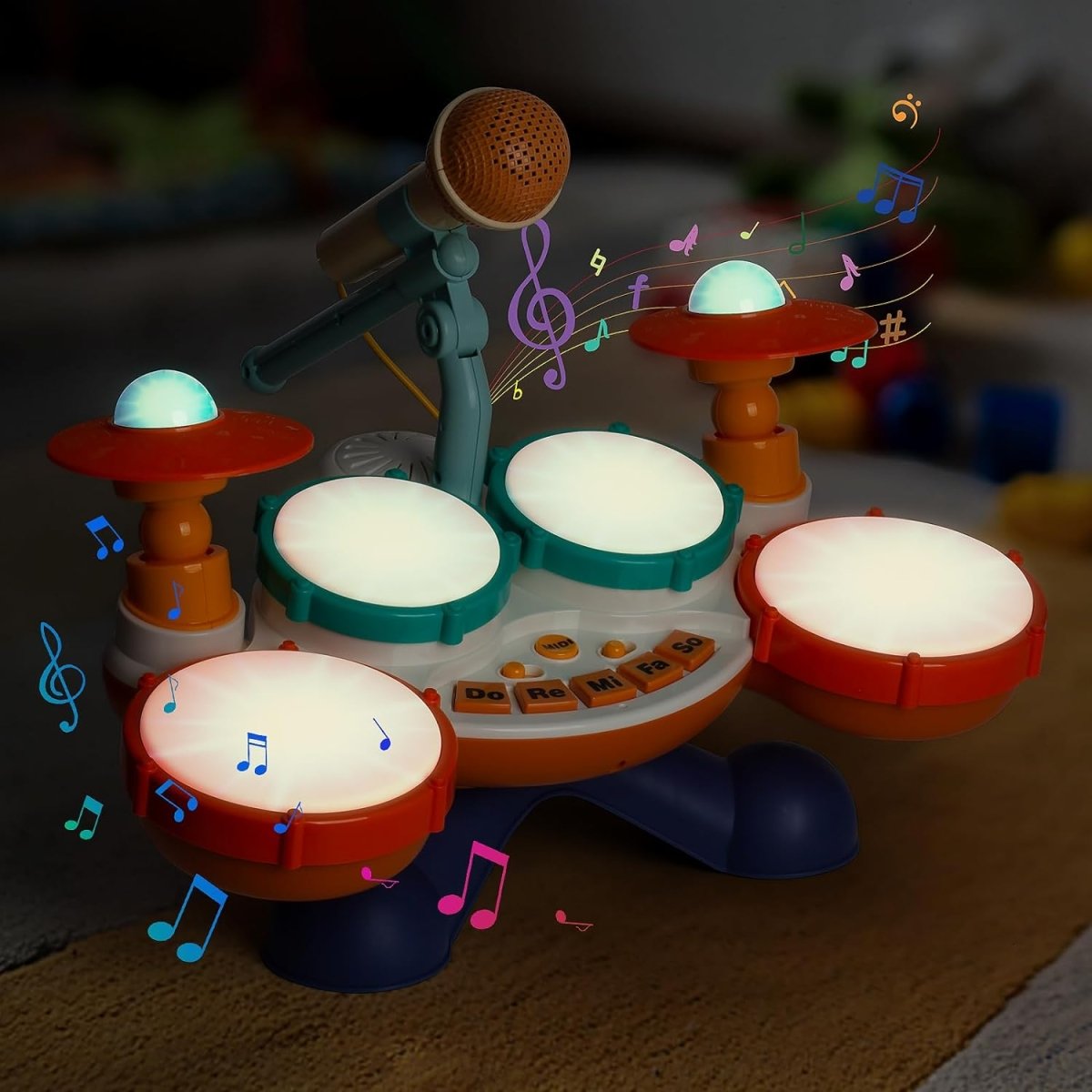 Drum Set Musical Instrument for Toddlers 1-2 Years, 3-in-1 Percussion