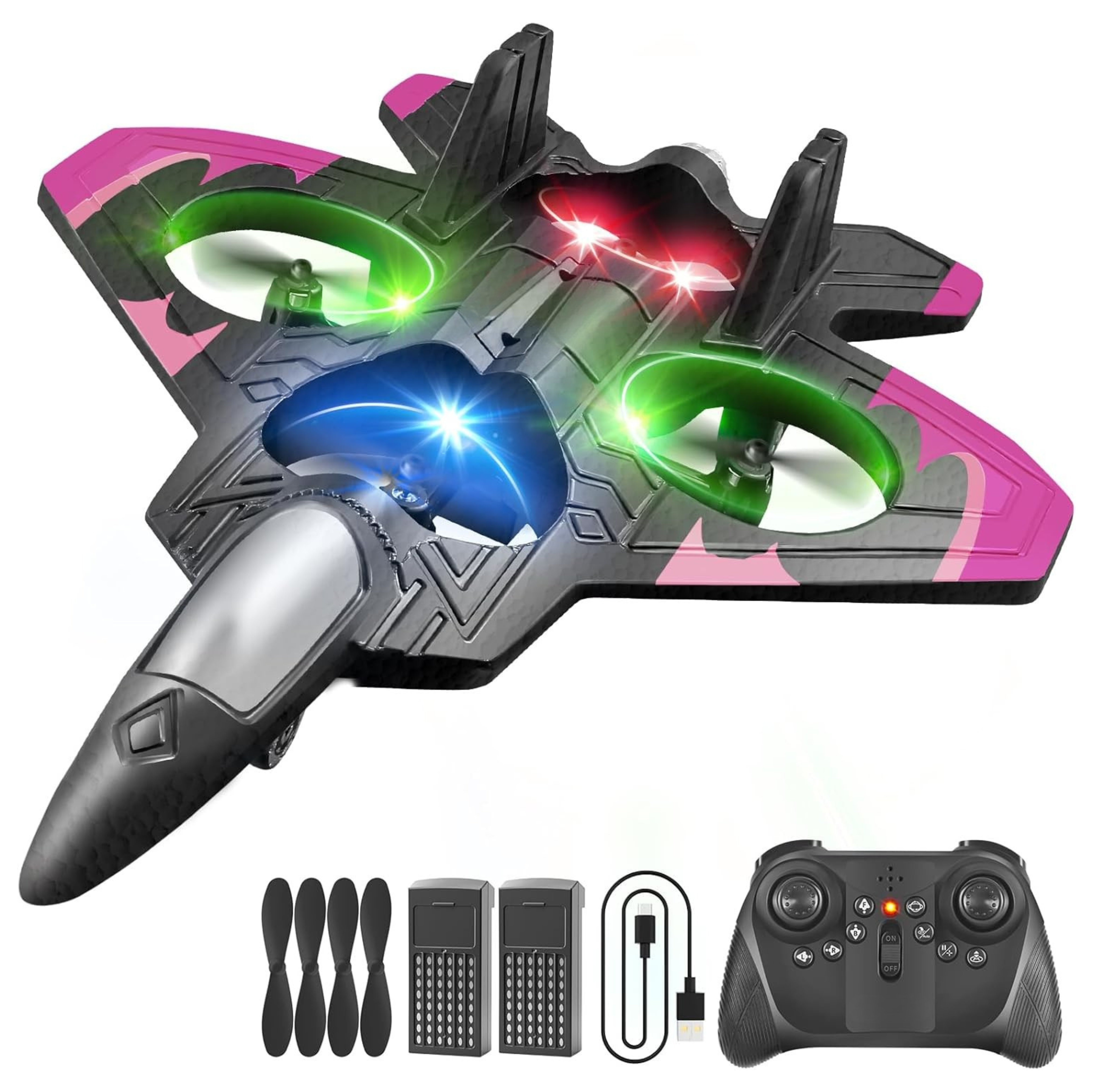 Foam RC Fighter Jet Plane with LED Lights and 360° Aerial Stunts