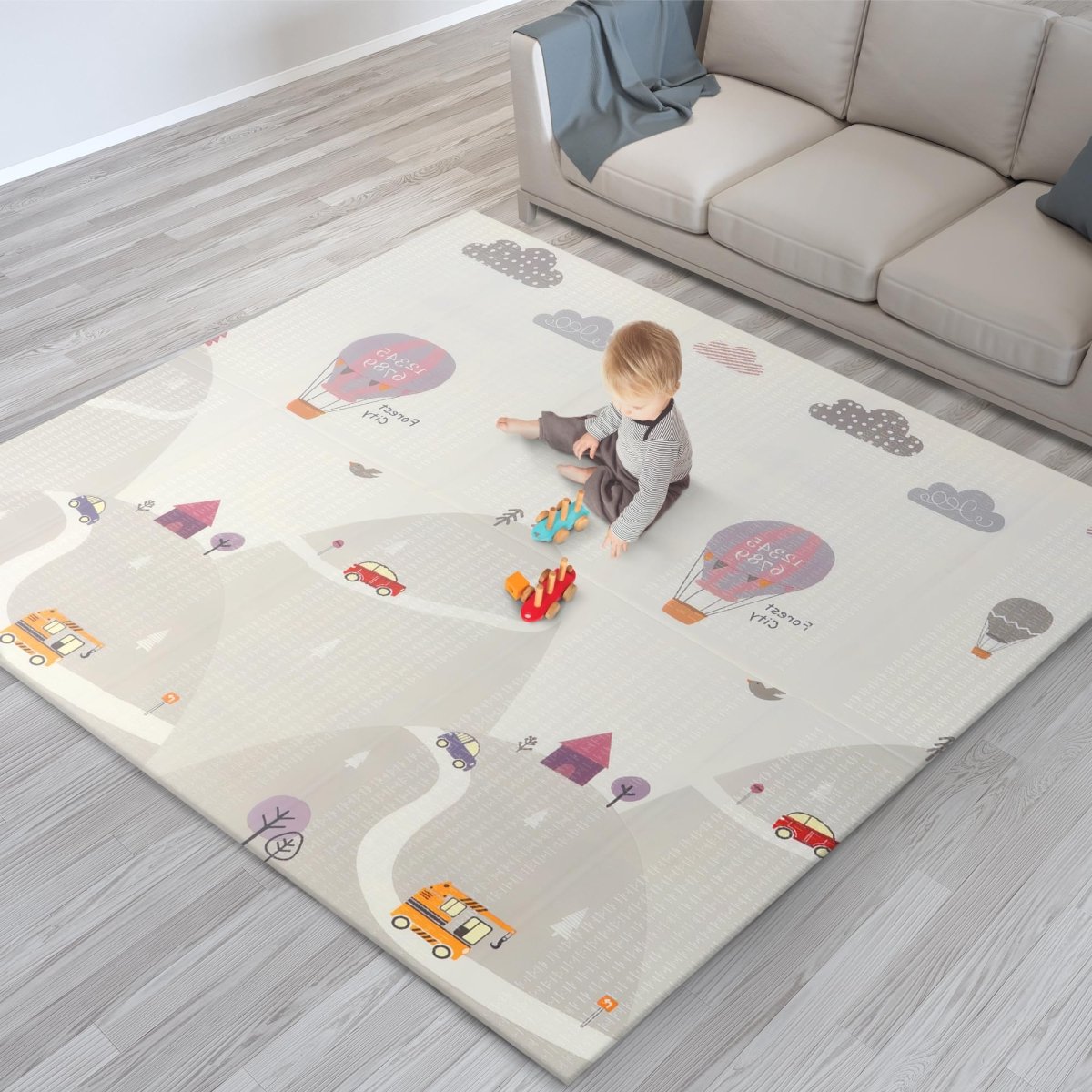Foldable Reversible Mat for Play, Waterproof Picnic Mat Carry Bag