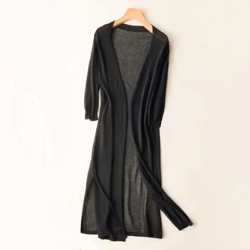 Knit Open Front Long Cardigan for Women