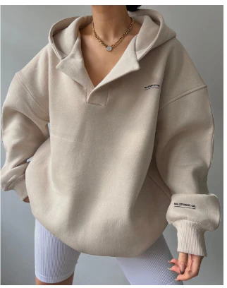 Women’s Oversized Pullover Hoodie with Open V-Neck Collar