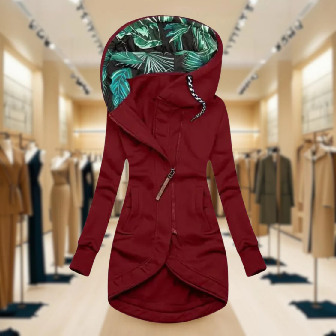 Women’s Rain Jacket with Hood and Asymmetric Zip