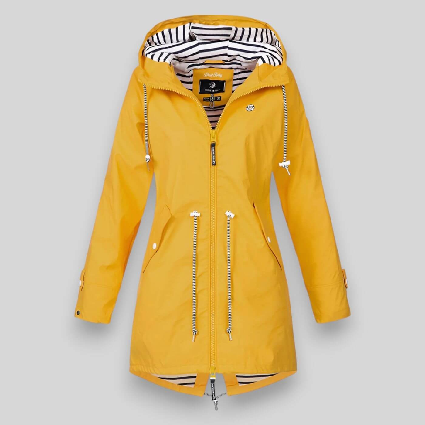 Women’s Rain Jacket with Drawcord Waist and Hooded Zip