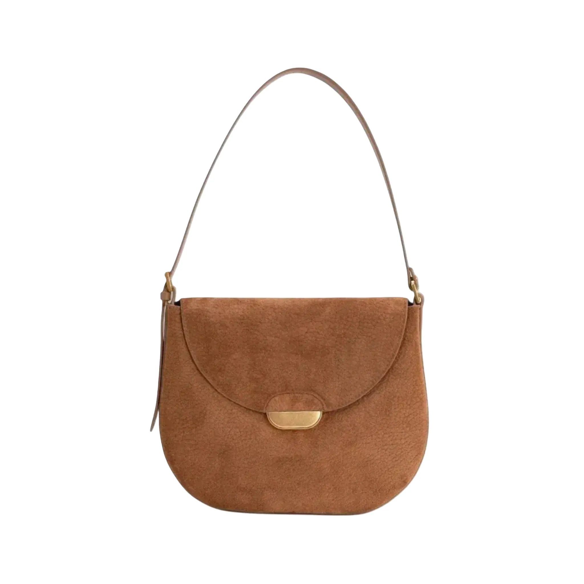 Suede Effect Hobo Bag | Gold Clasp Flap