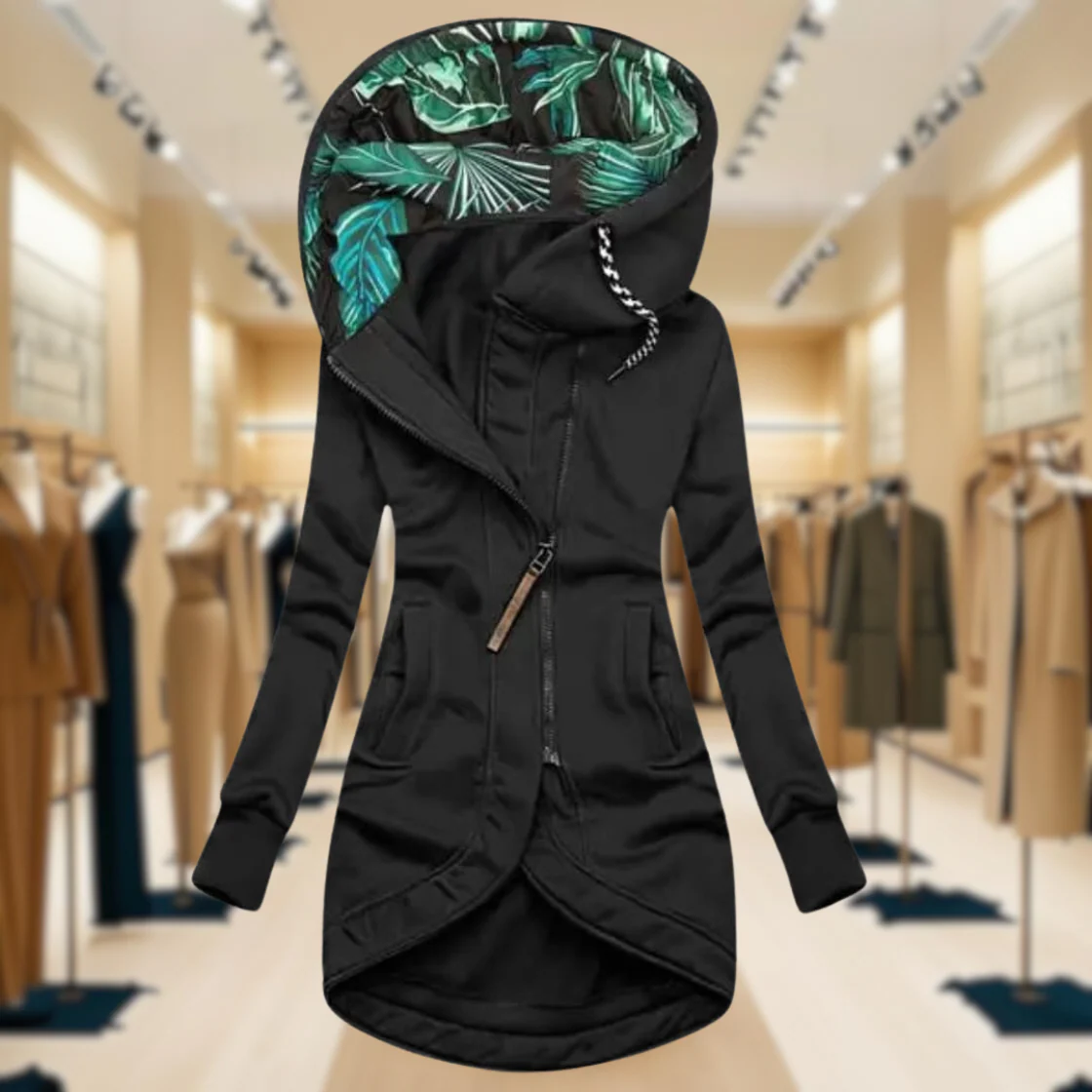 Women’s Rain Jacket with Hood and Asymmetric Zip