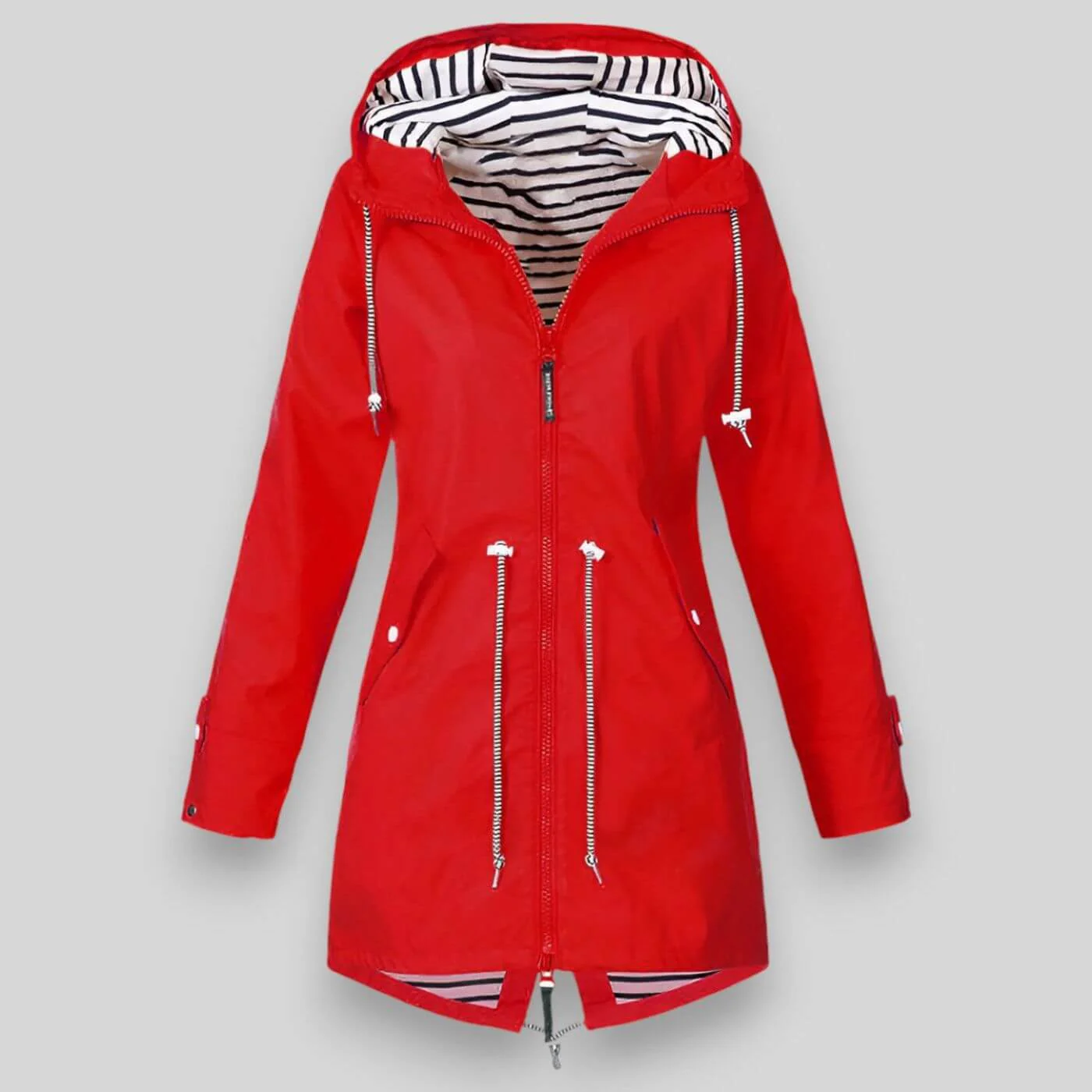 Women’s Rain Jacket with Drawcord Waist and Hooded Zip