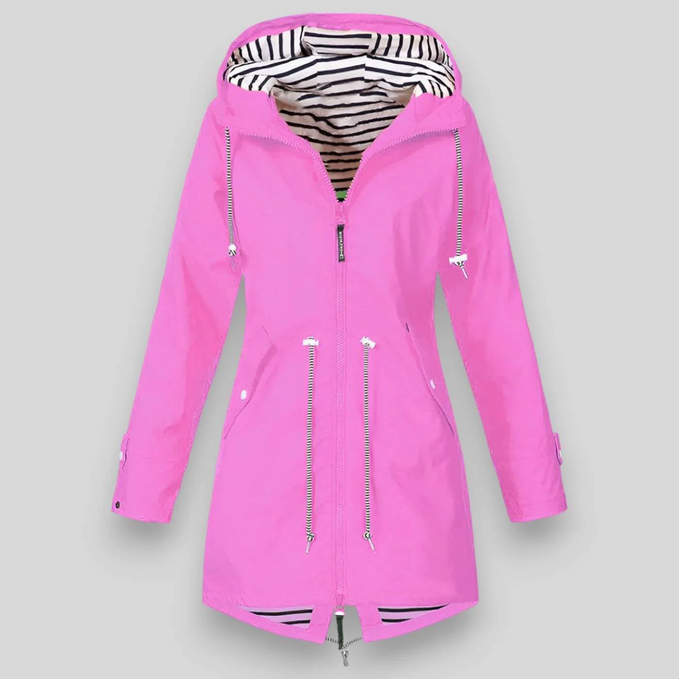 Women’s Rain Jacket with Drawcord Waist and Hooded Zip
