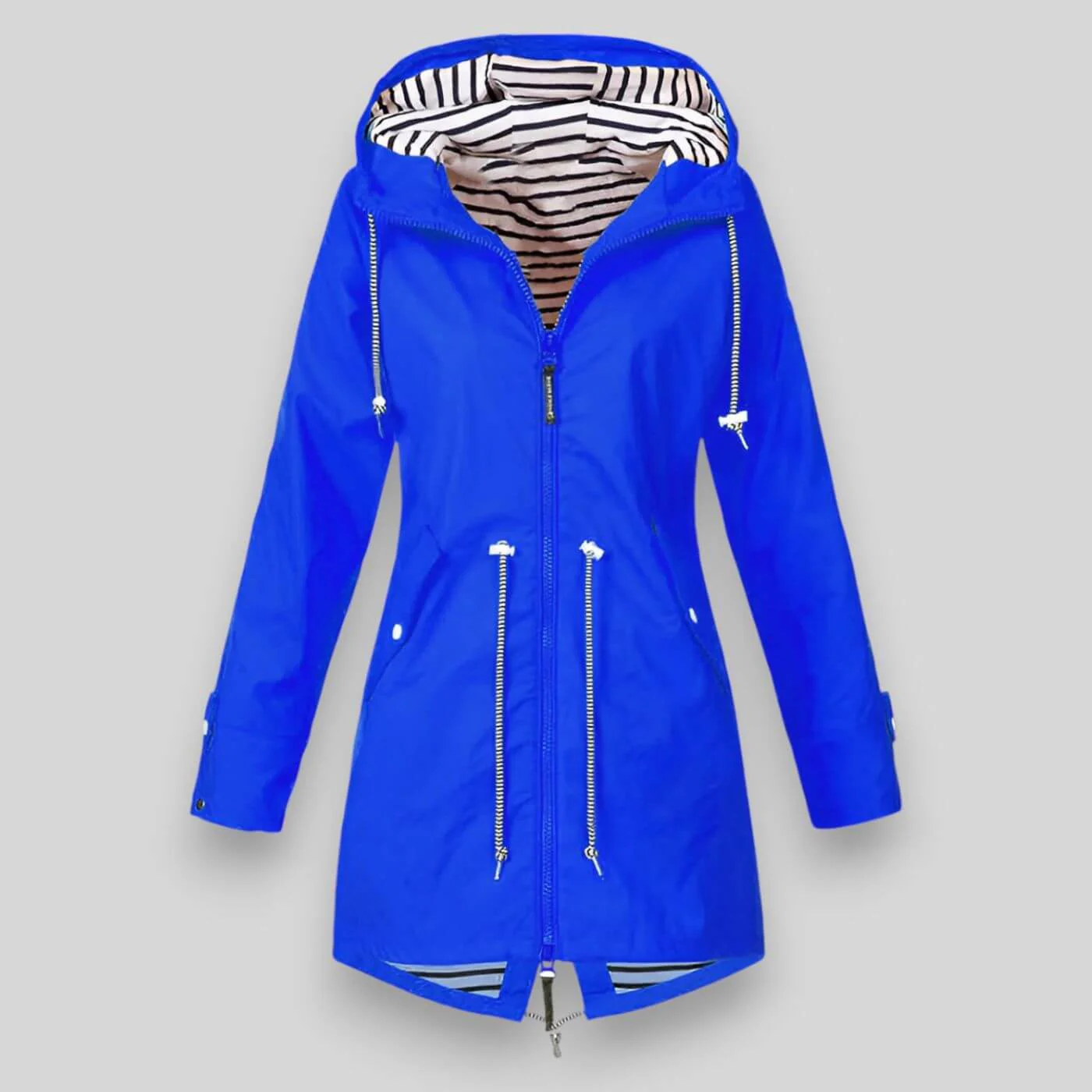 Women’s Rain Jacket with Drawcord Waist and Hooded Zip