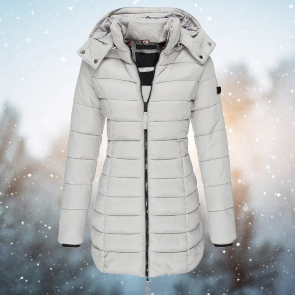Women’s Puffer Winter Jacket with Hood and Full-Length Zip