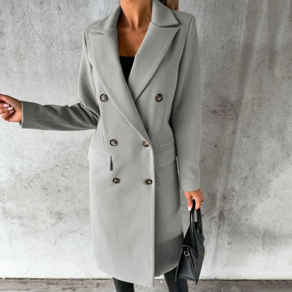 Women’s Long Trench Coat with Button Cuffs and Waist Tie