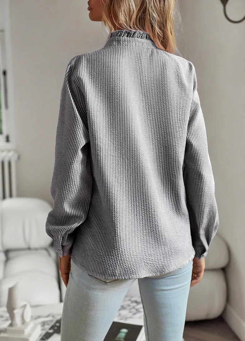 Ruffle Trim Polo Blouse for Women