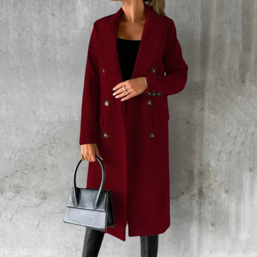 Women’s Long Trench Coat with Button Cuffs and Waist Tie