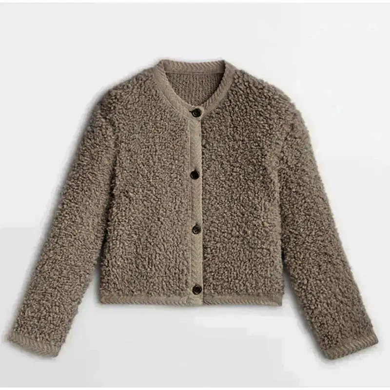 Button Front Textured Jacket for Women