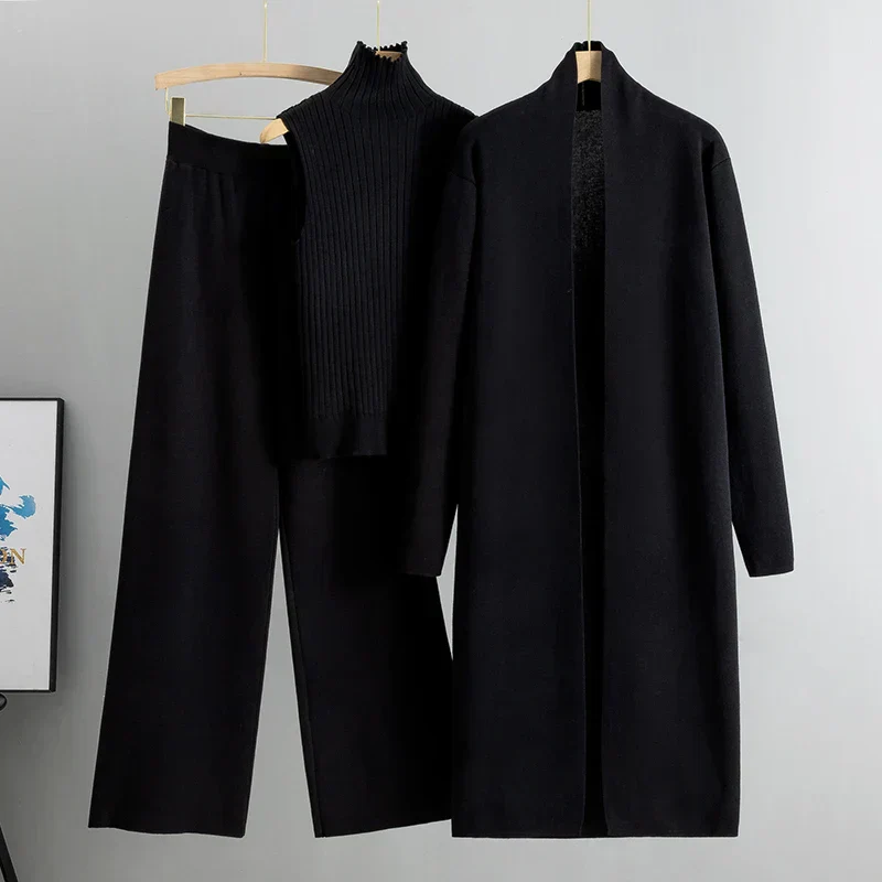 Women’s 3-Piece Loungewear Set with Long Cardigan and Ribbed Top