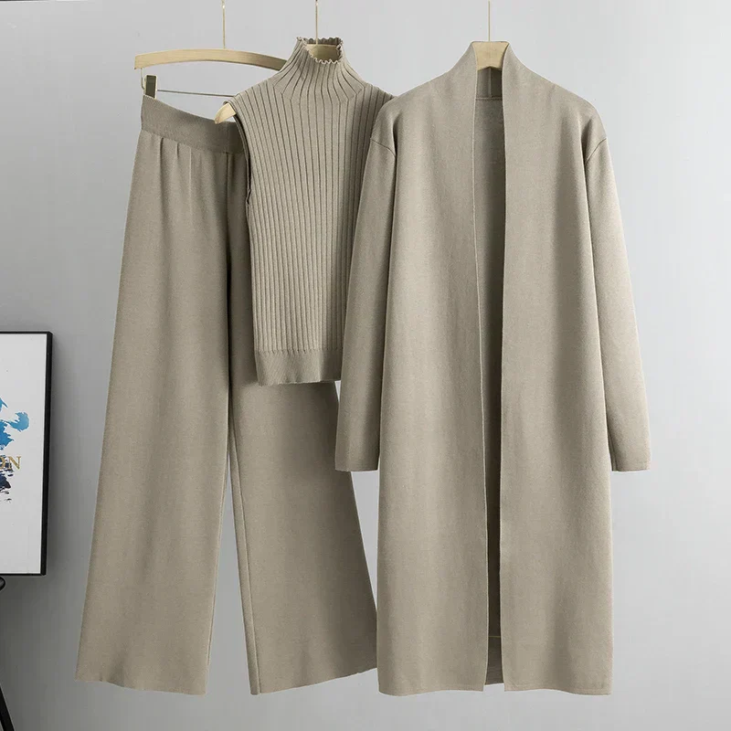 Women’s 3-Piece Loungewear Set with Long Cardigan and Ribbed Top