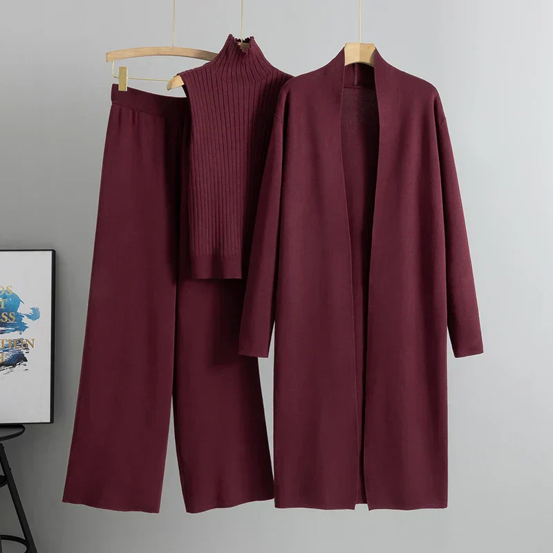 Women’s 3-Piece Loungewear Set with Long Cardigan and Ribbed Top