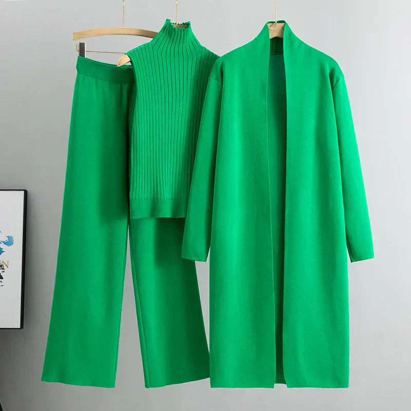 Women’s 3-Piece Loungewear Set with Long Cardigan and Ribbed Top