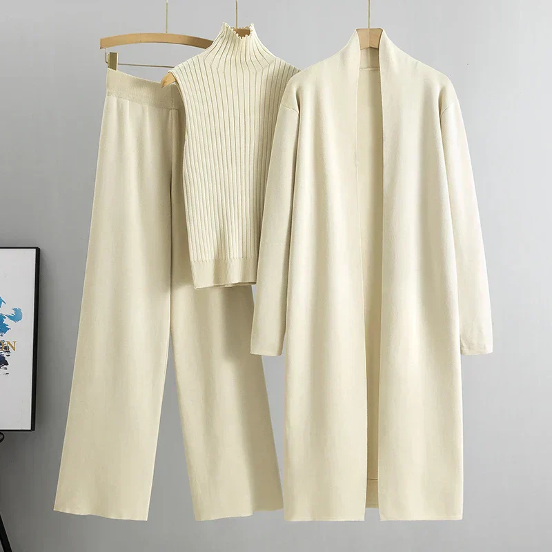 Women’s 3-Piece Loungewear Set with Long Cardigan and Ribbed Top