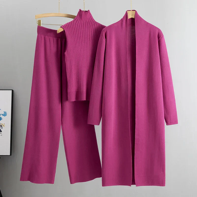 Women’s 3-Piece Loungewear Set with Long Cardigan and Ribbed Top