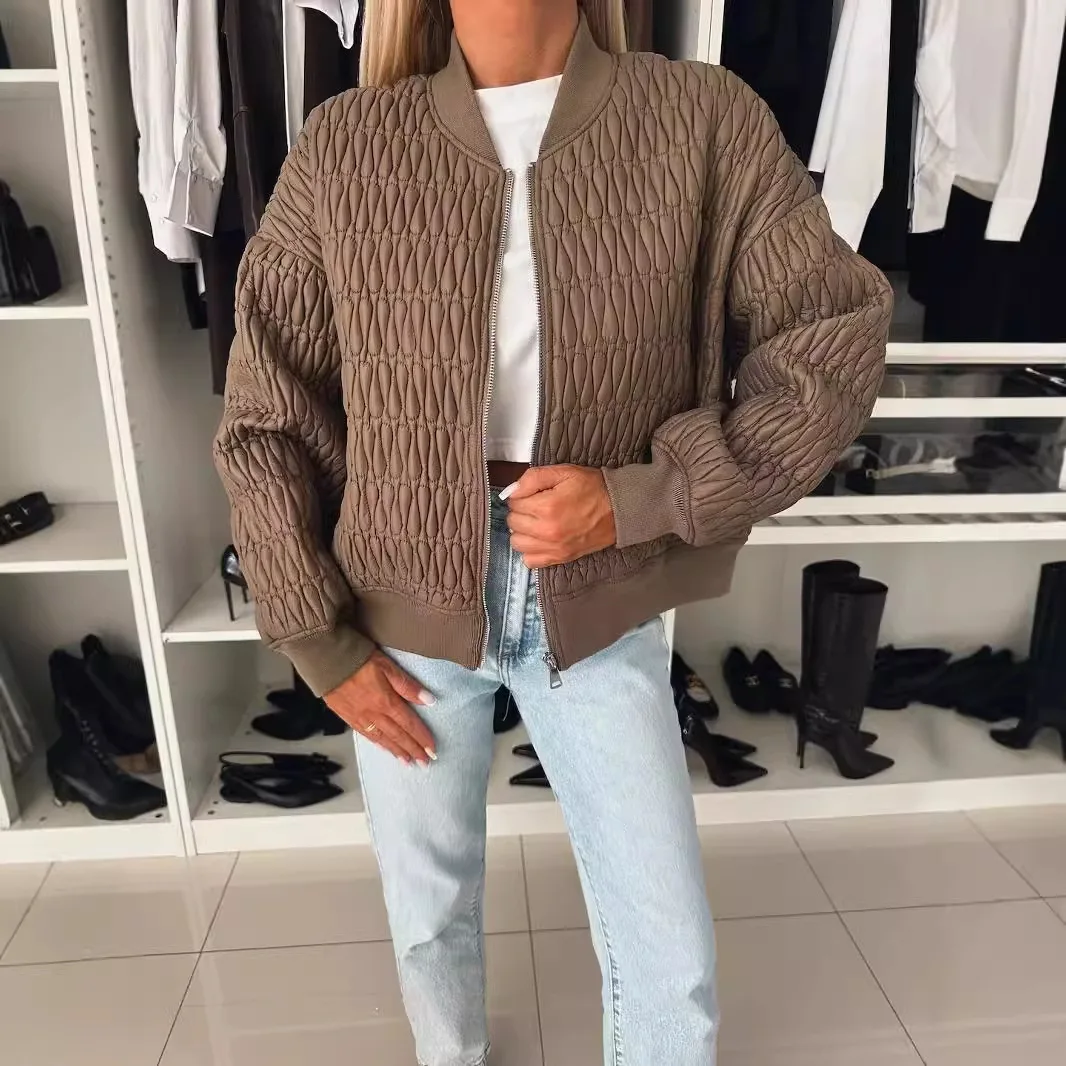 Women’s Quilted Bomber Jacket with Zip Front